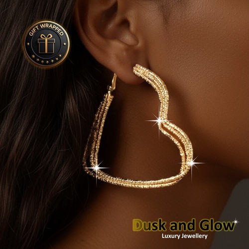 Gold glitter large heart hoop - gold,
