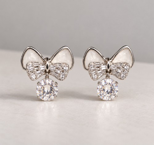 Crystal bow stud - earrings, gold