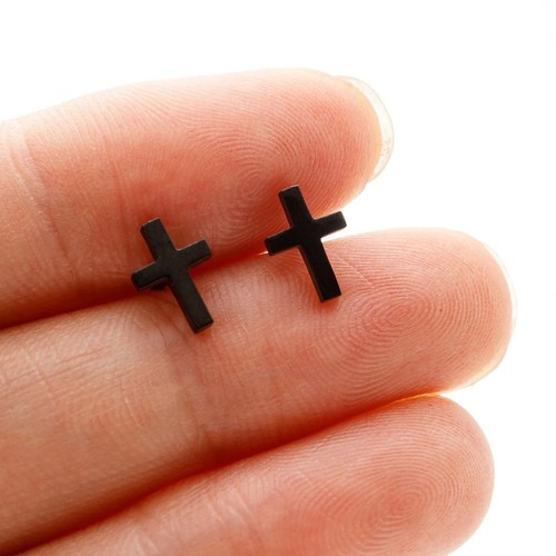 Cross ear studs earrings made - studs,