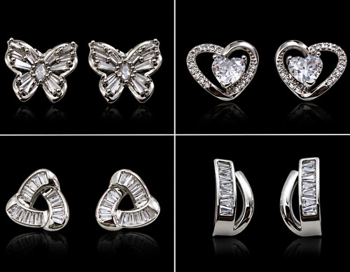 Silver crystal stud earrings - silver,