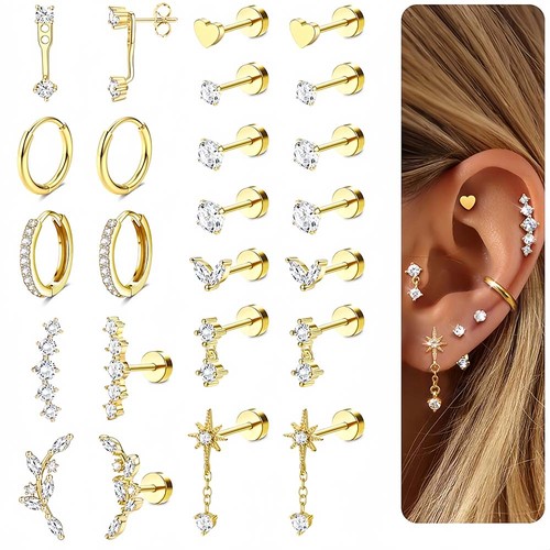 12pairs 14k gold - gold, flat