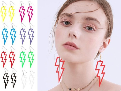 Neon lightning flash earrings - lightning,