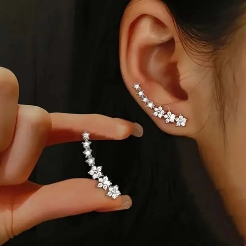 Silver climber stud earrings - silver,