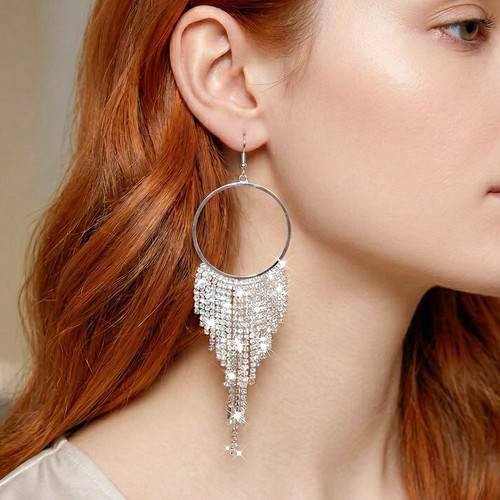 Silver earrings drop tassel - silver,