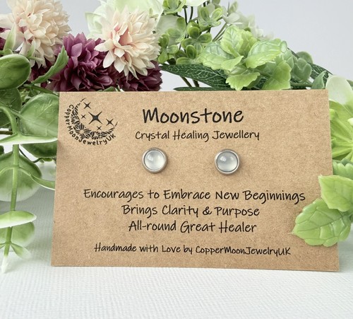 Moonstone stud earrings - moonstone,