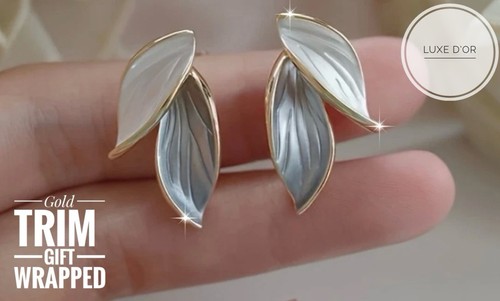 Silver gold enamel dual leaf - gold,